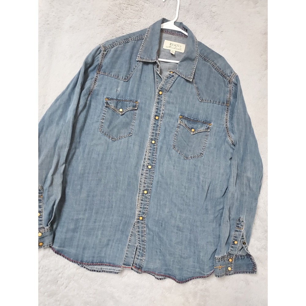 Ryan Michael Shirt Mens XL Western Snap Chambray Pearl Snap Lightweight Tencel